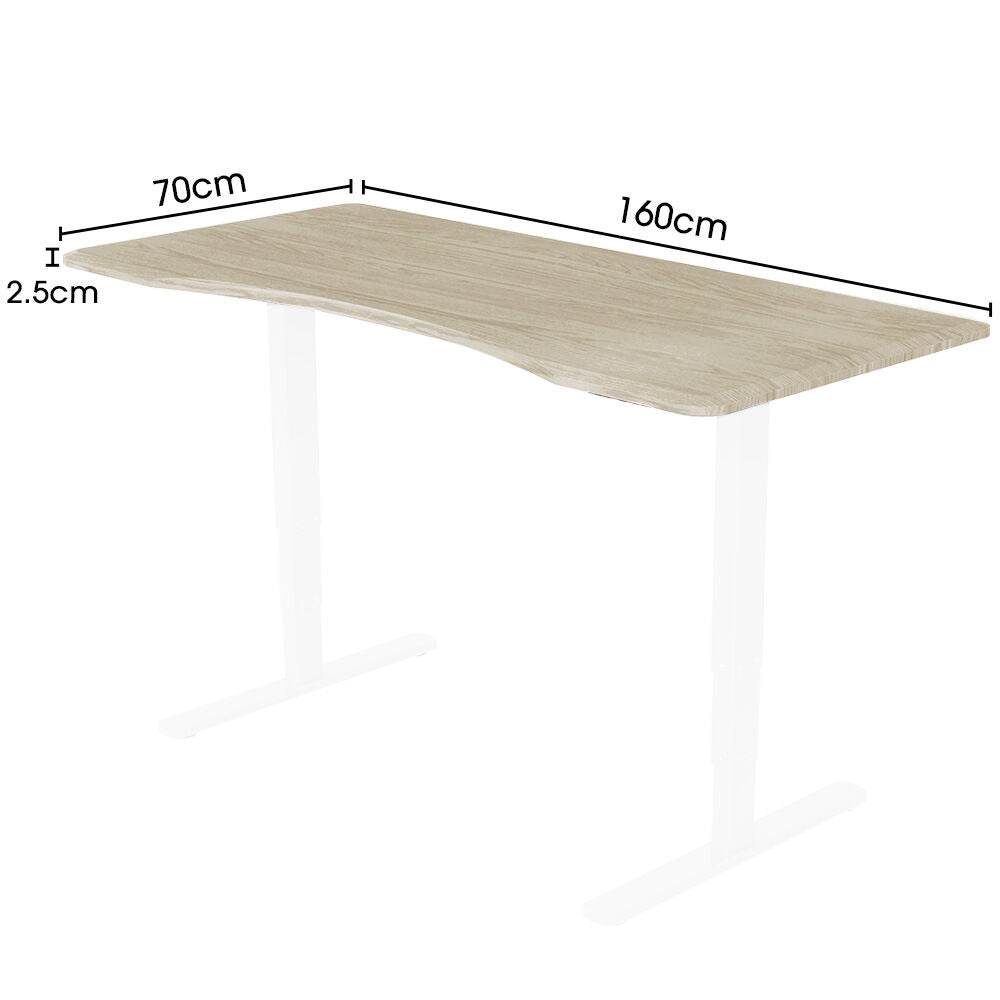 160x70cm White Oak MDF Desktop for Height Adjustable Desk, Arched Front Design
