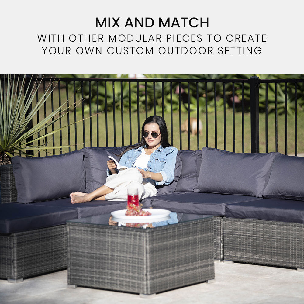 Outdoor Modular Lounge Chair with Cushions, Grey - 1 Seater, Rattan, UV-Resistant