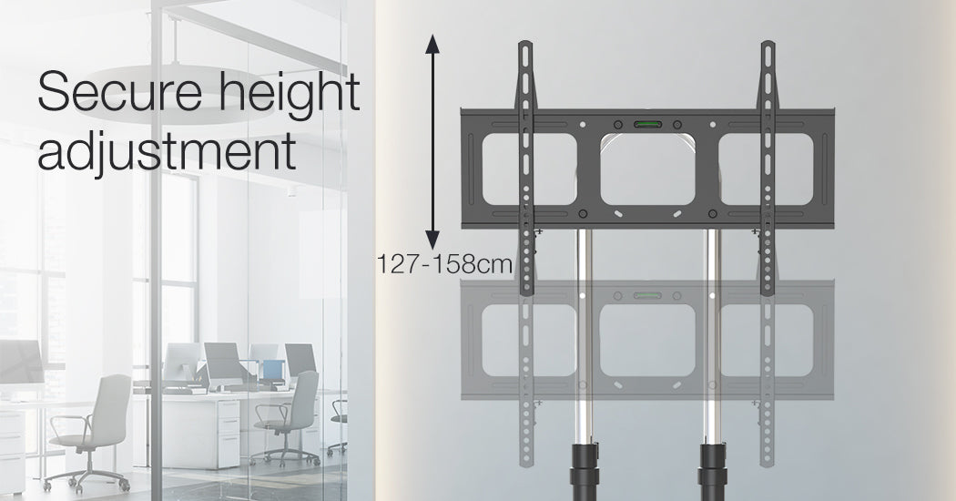 Adjustable Mobile TV Stand for 0.94-1.78m Screens, Holds 68kg, with Glass Tray