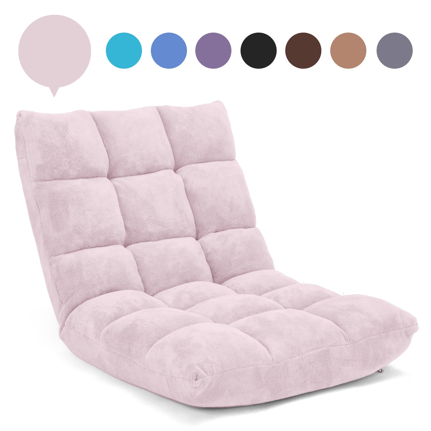 Floor Chair with Back Support with 14-Position Adjustable Back and Thick Sponge Padding-Light Pink