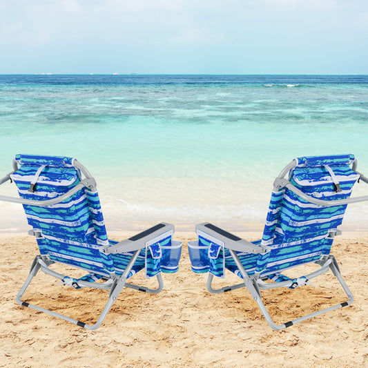 Foldable 5-Position Backpack Beach Chair with Cup Holder-Blue