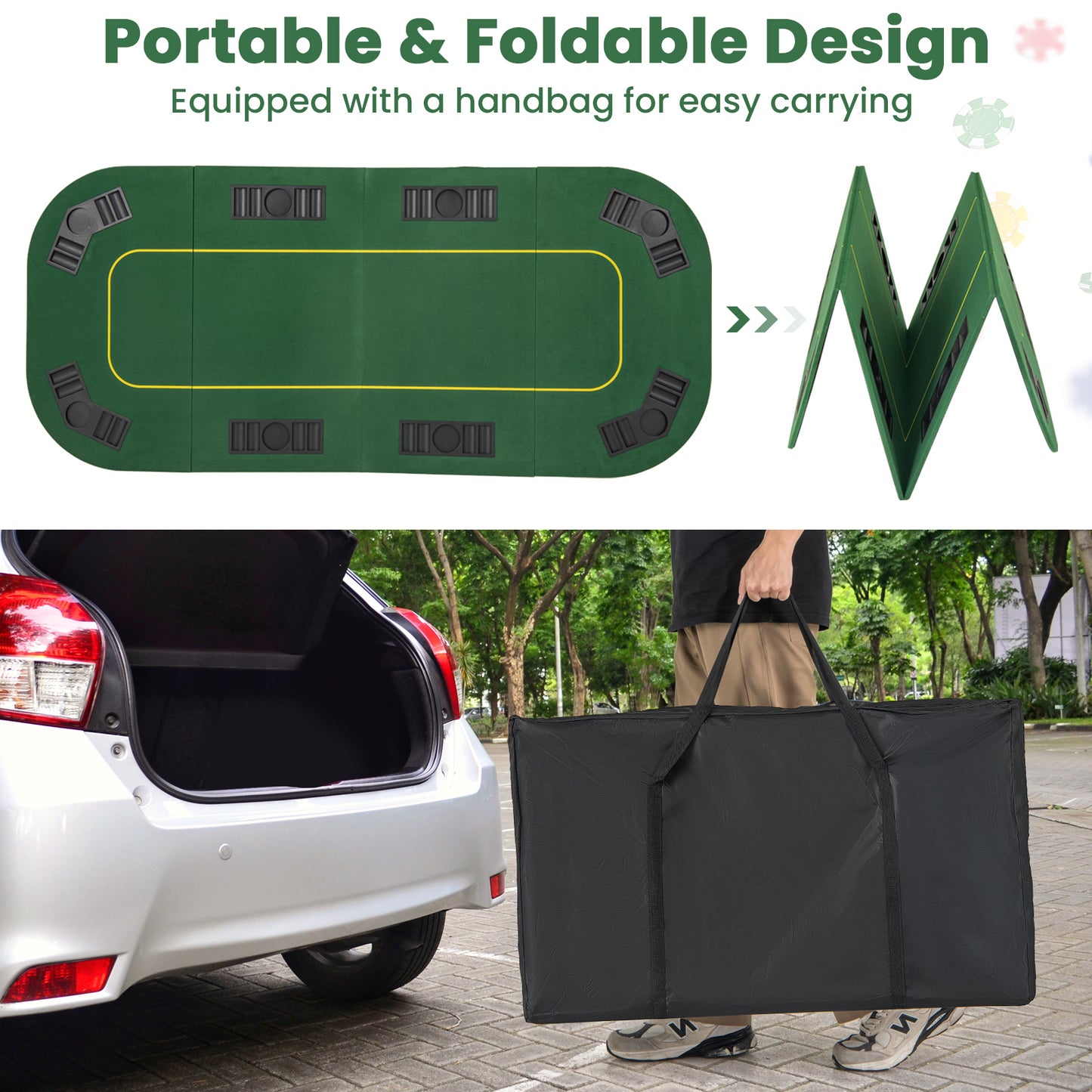 201 x 90 CM 8-Player Foldable Poker Table Top Texas Hold'em Poker Card Tabletop Layout-Green