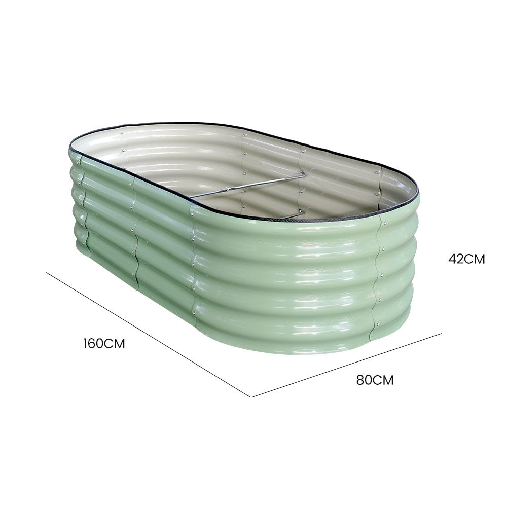 Corrugated Steel Raised Garden Bed, 1.6 x 0.8m, Oval, Light Green, Easy Assembly