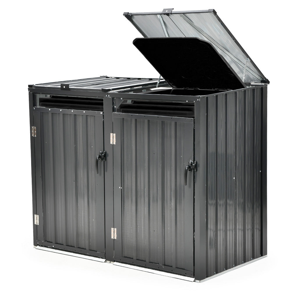Steel Bin Storage Shed with Dual Doors for Two 240L Bins, Weatherproof Design