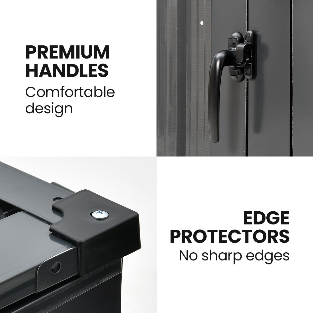 Steel Bin Storage Shed with Dual Doors for Two 240L Bins, Weatherproof Design