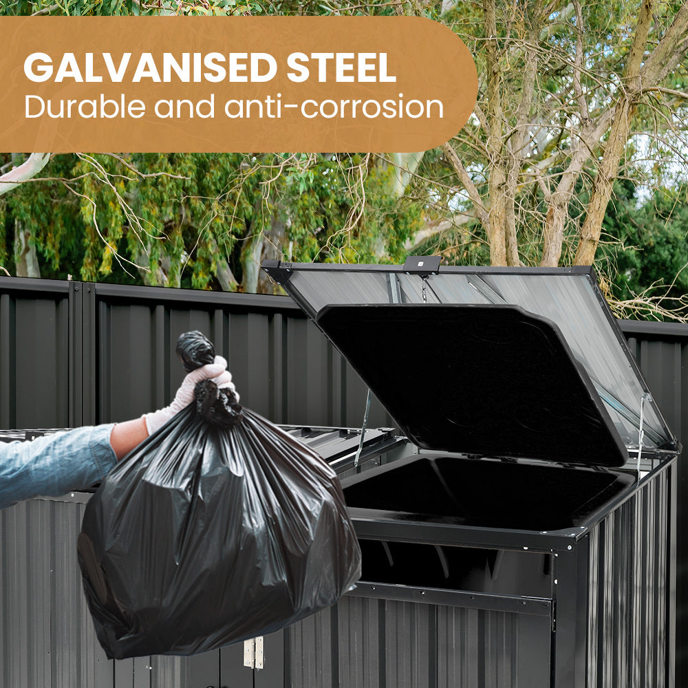 Steel Bin Storage Shed with Dual Doors for Two 240L Bins, Weatherproof Design