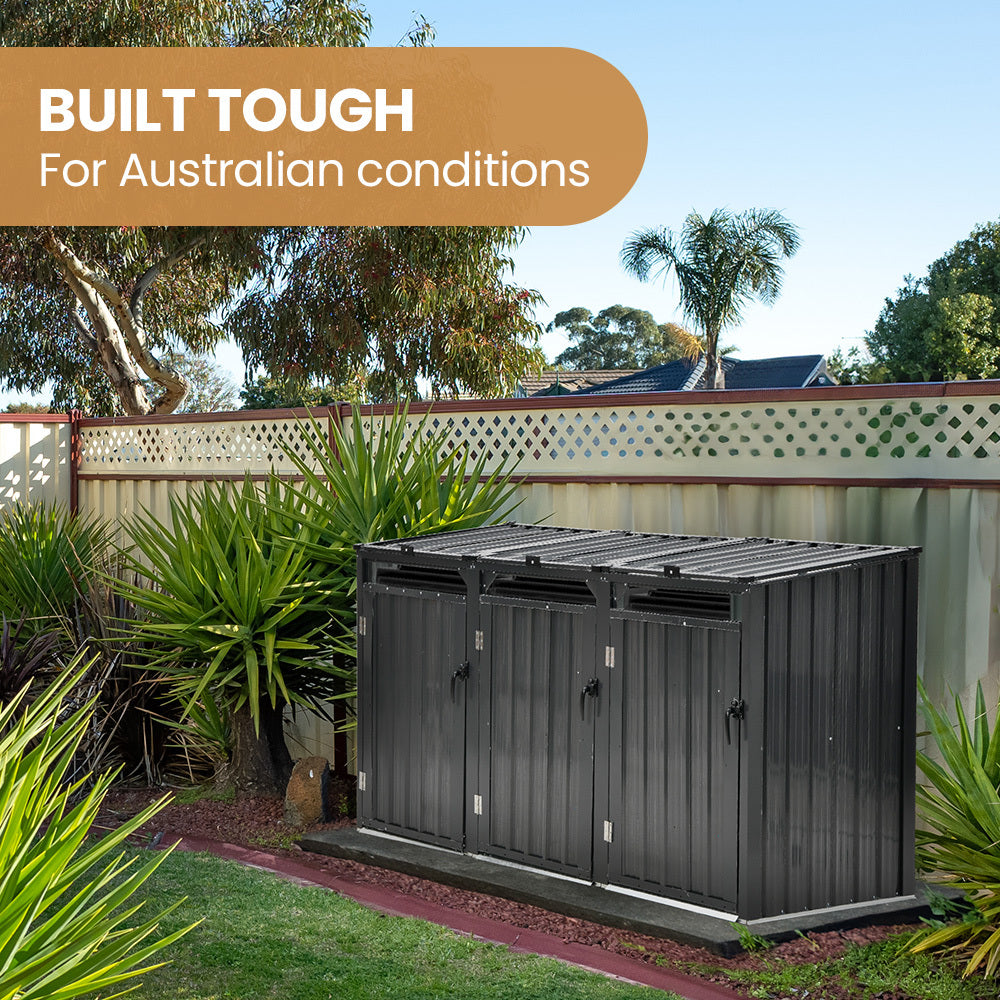 Triple Steel Wheelie Bin Storage Shed with 3 Doors - Fits 240L Bins (1.2m)