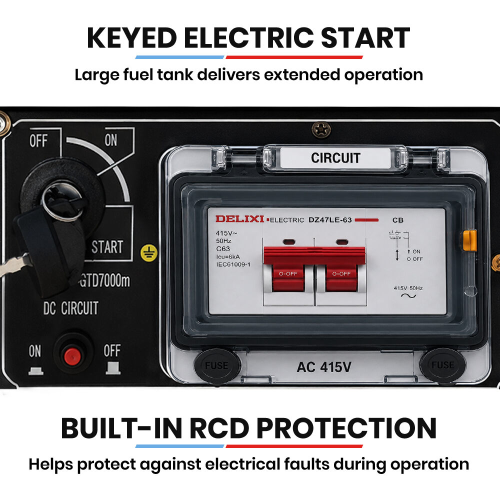 7kW Peak 5kW Rated Commercial Diesel Generator, Three Phase 415V, Electric Start, Sound-Insulated, RCD Safety Switch, Worksite & Backup Power