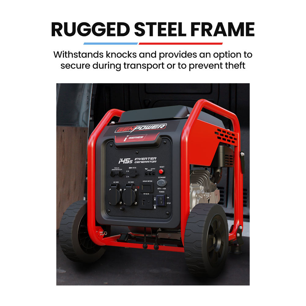 Portable Inverter Generator 3.5kW Rated, 4kW Peak with Wheels and USB Outlets