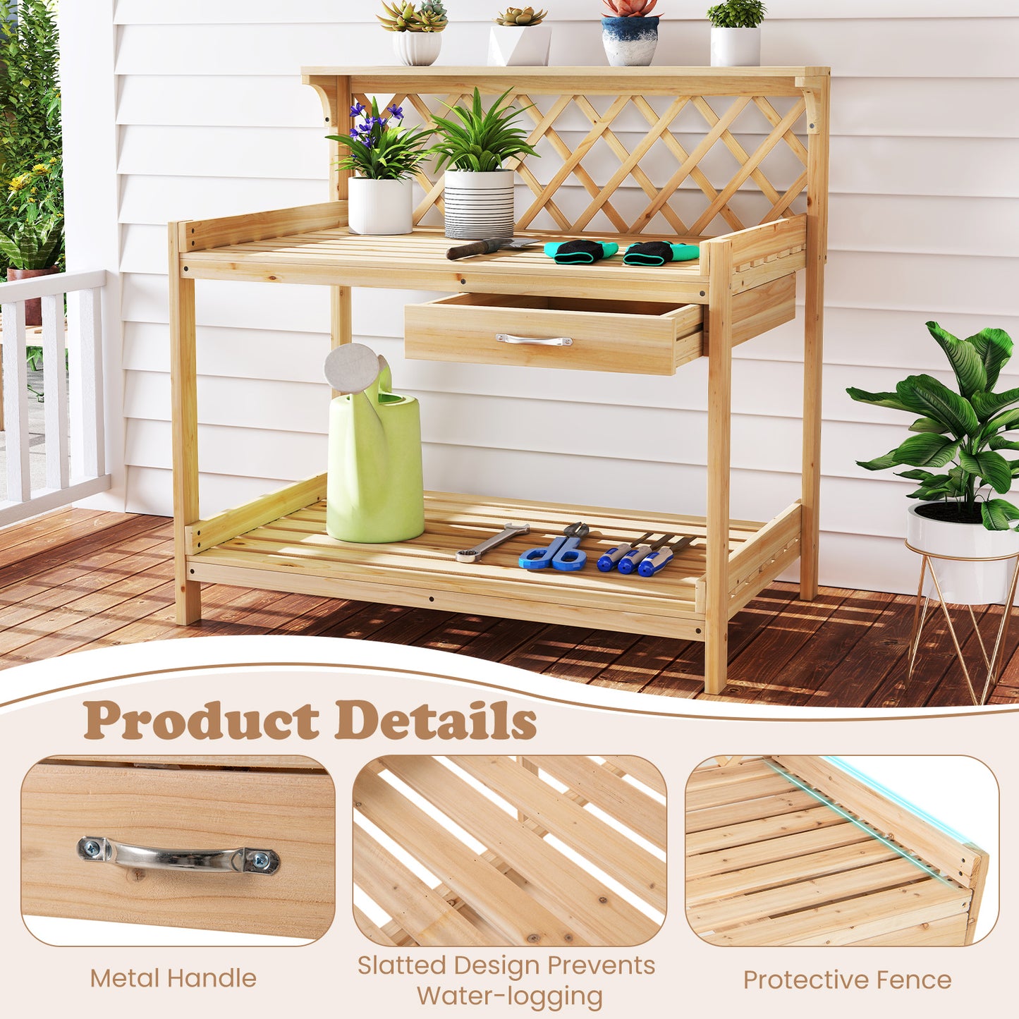 Garden Potting Bench Table Wooden Planting Workstation
