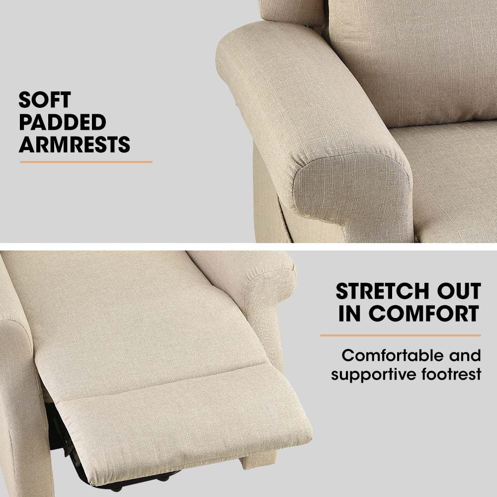 Electric Recliner Lift Chair with Heat & Massage for Seniors - Beige, 0.35m Recline