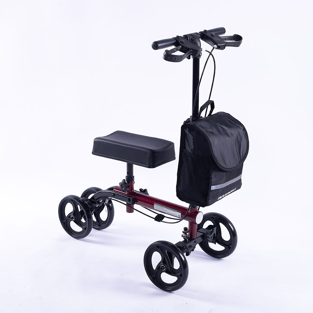 Adjustable Knee Scooter Walker with Dual Brakes and Bag, Supports Up to 136kg