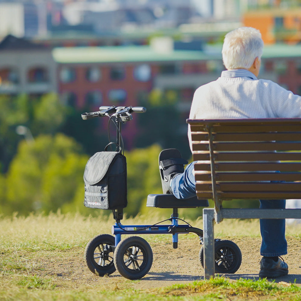 Knee Scooter Walker with Dual Brakes, 0.25m Tyres, Bag, and Foldable Design
