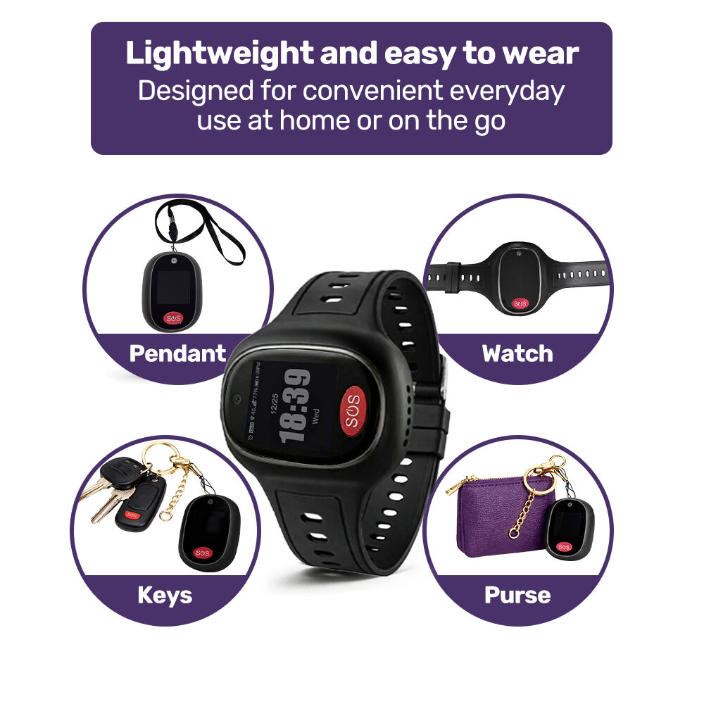 4G GPS Mobile Emergency Pendant/Bracelet with Touch Screen, Black, for Seniors, Location Tracking, 2-Way Calling, iPhone and Android Compatible, Black