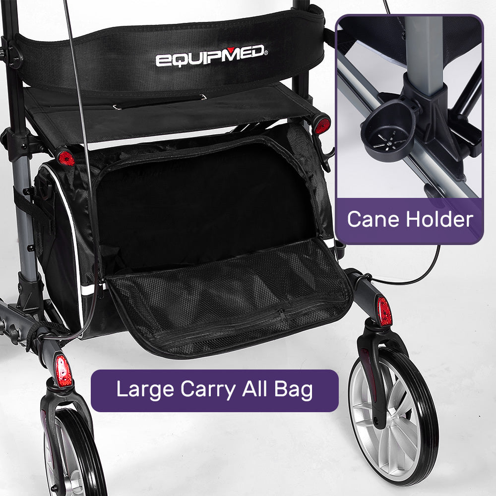 Upright Rollator Walker with Adjustable Forearm Supports and Seat, Grey