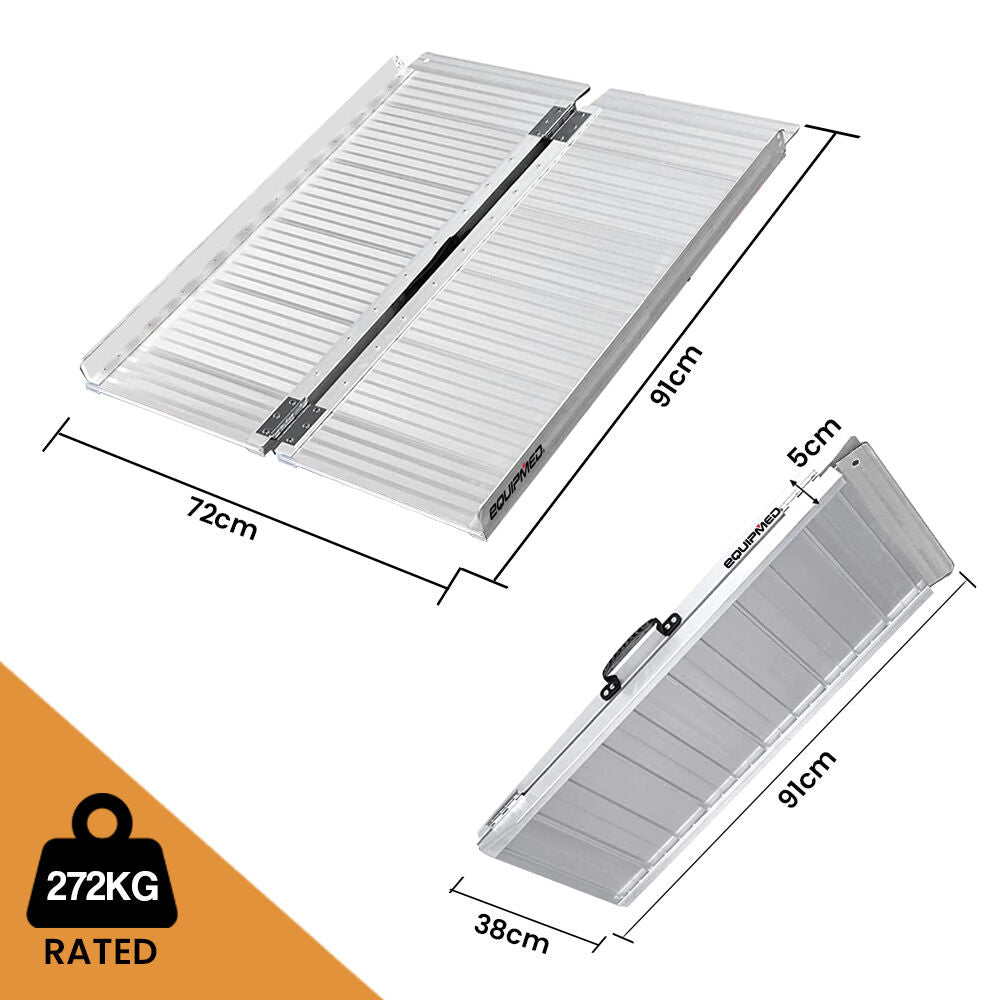 91cm Portable Folding Aluminum Access Ramp, 272kg Capacity for Wheelchairs