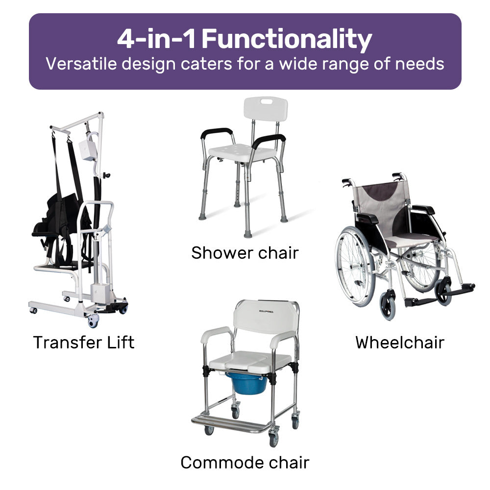 Hydraulic 4-in-1 Patient Lift Chair, Shower & Commode, 120kg Capacity