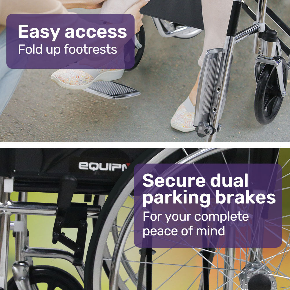Folding Manual Wheelchair, 0.6m Rear Wheels, Steel Frame, 100kg Capacity