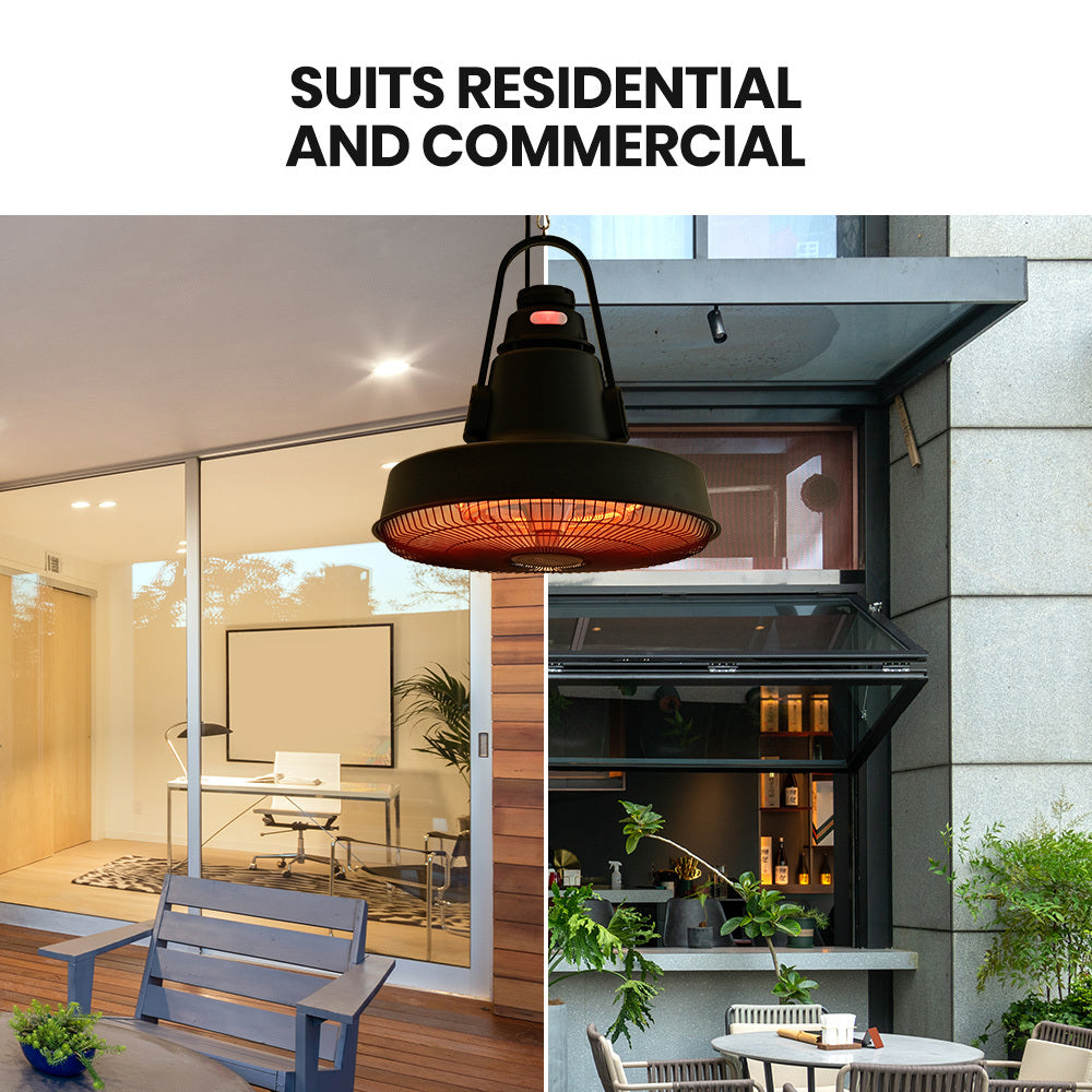 1500W Hanging Outdoor Electric Heater with Remote, Carbon Fiber Element