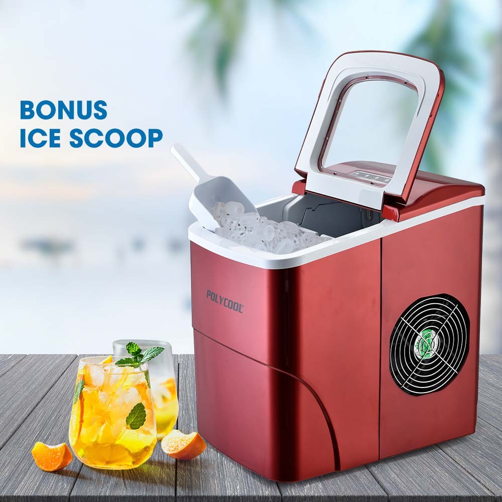 2L Portable Ice Maker, 12kg/Day, Automatic with Control Panel - Red