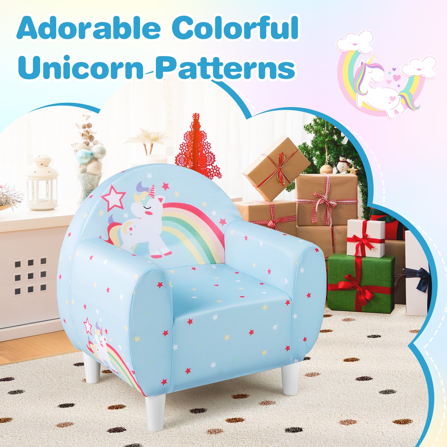 Kids Sofa Toddler Upholstered Armchair with Spandex Fabric-Blue