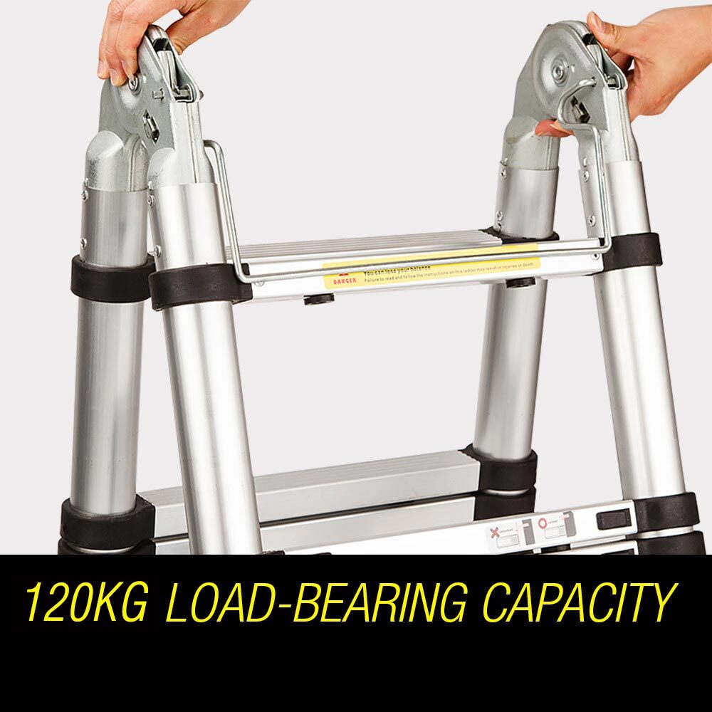 3.8m Telescopic Folding Ladder, Aluminium Alloy, 120kg Capacity, Safety Certified