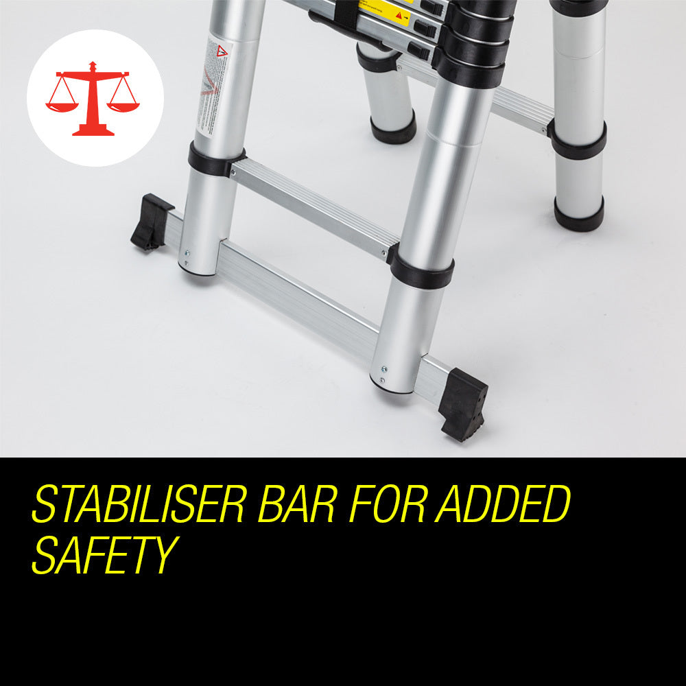 5m Telescopic Aluminium Ladder, 17kg Lightweight Extendable with Safety Features