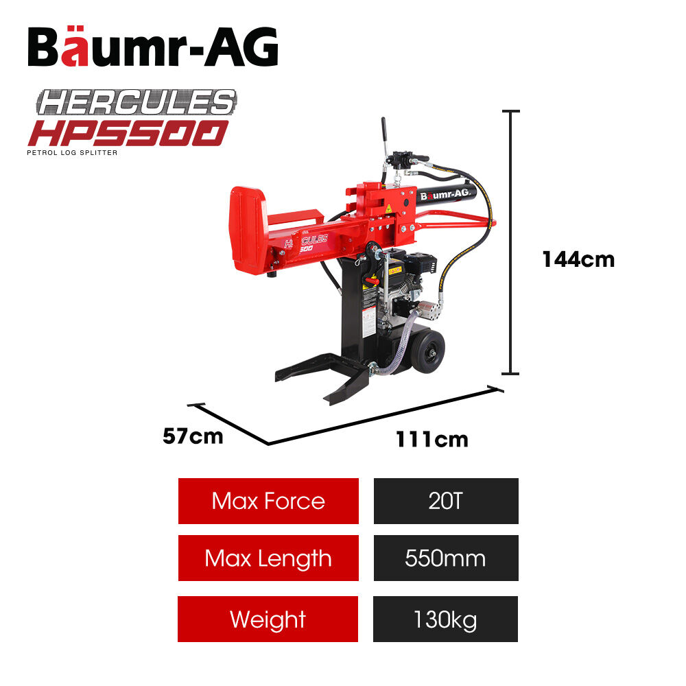 20 Tonne Petrol Hydraulic Wood Log Splitter, Horizontal and Vertical Log Splitter - HPS500