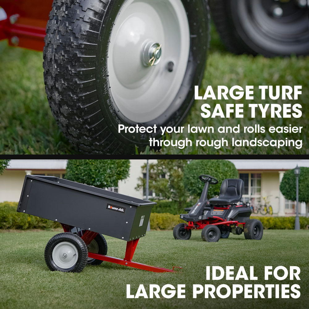 270kg Capacity Steel Dump Cart for Ride-On Mowers with Easy Tipping System