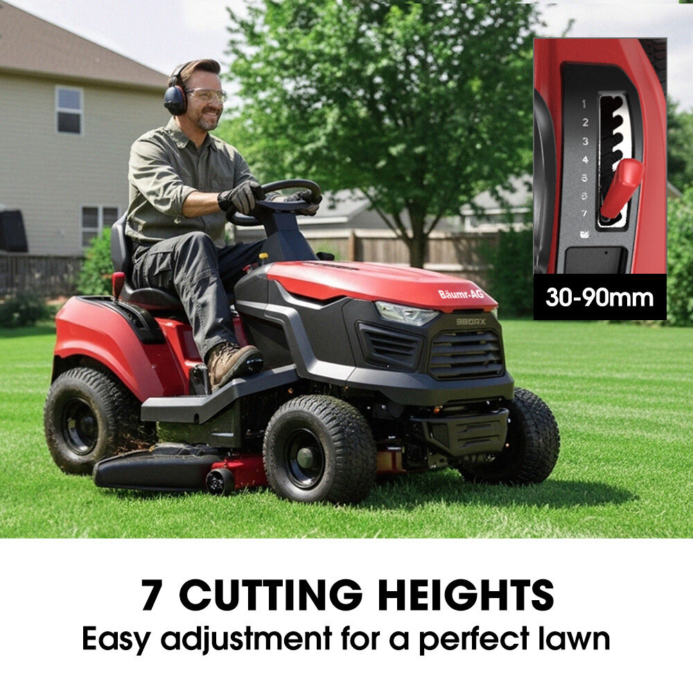 38' Ride On Mower Lawn Tractor, Side Discharge or Mulch, Electric Start, 14hp 452cc, Hydrostatic, 100kg Towing, 7 Cut Heights