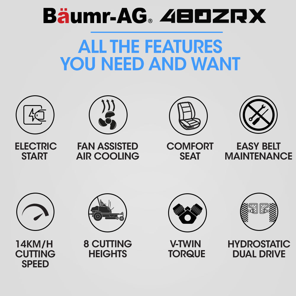 48" Zero Turn Ride-On Mower, 24HP 803cc V-Twin Engine, Electric Start System