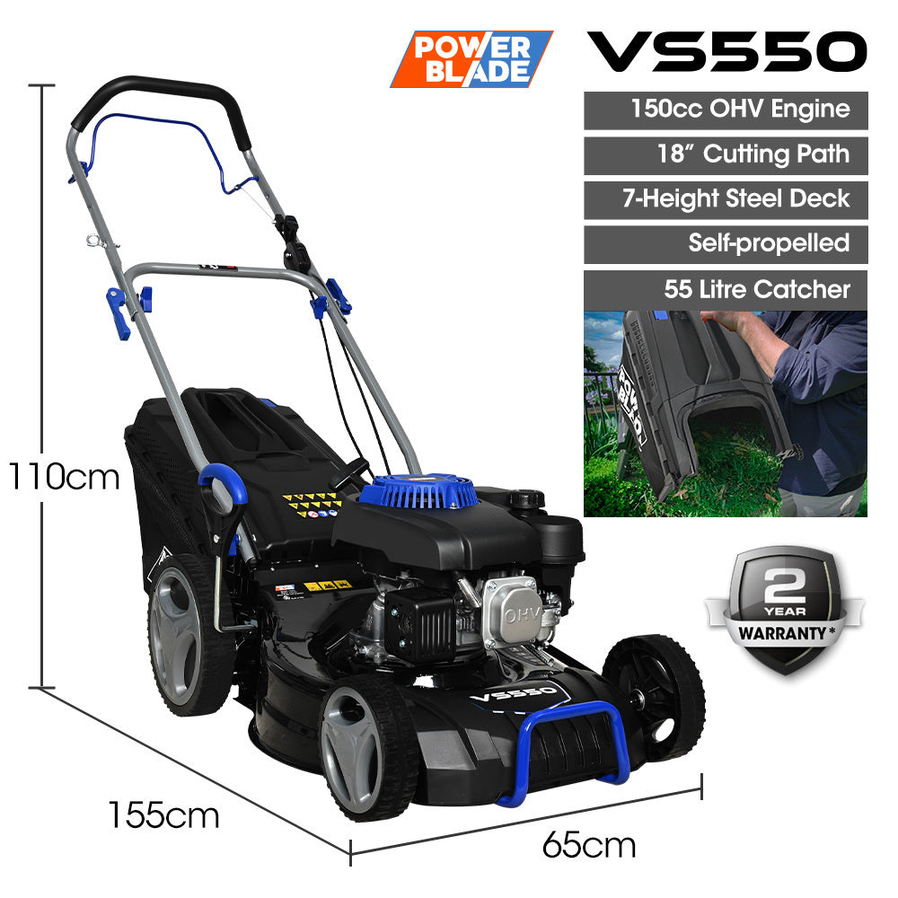 18m Self-Propelled Lawn Mower, 150cc 4-Stroke Engine, 7 Heights, Steel Deck