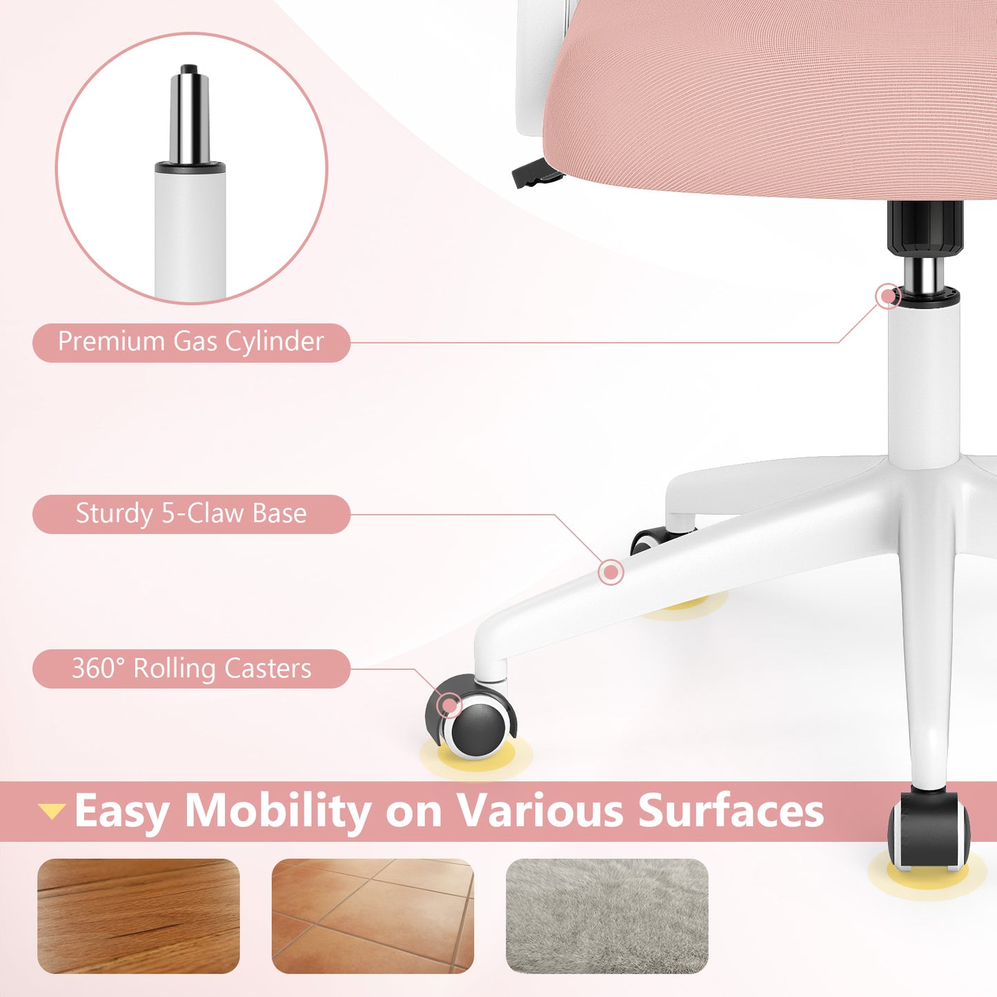 Mesh Ergonomic Computer Desk Chair with Lumbar Support and Flip-up Arms-Pink