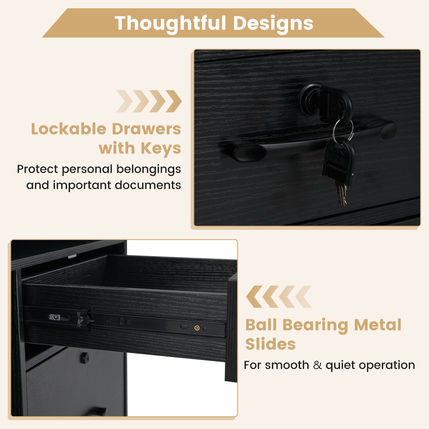 4-Drawer Mobile File Cabinet with Lock for Home Office-Black