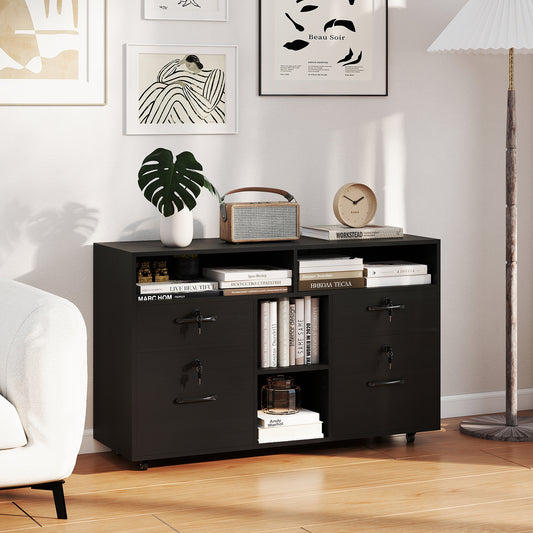 4-Drawer Mobile File Cabinet with Lock for Home Office-Black