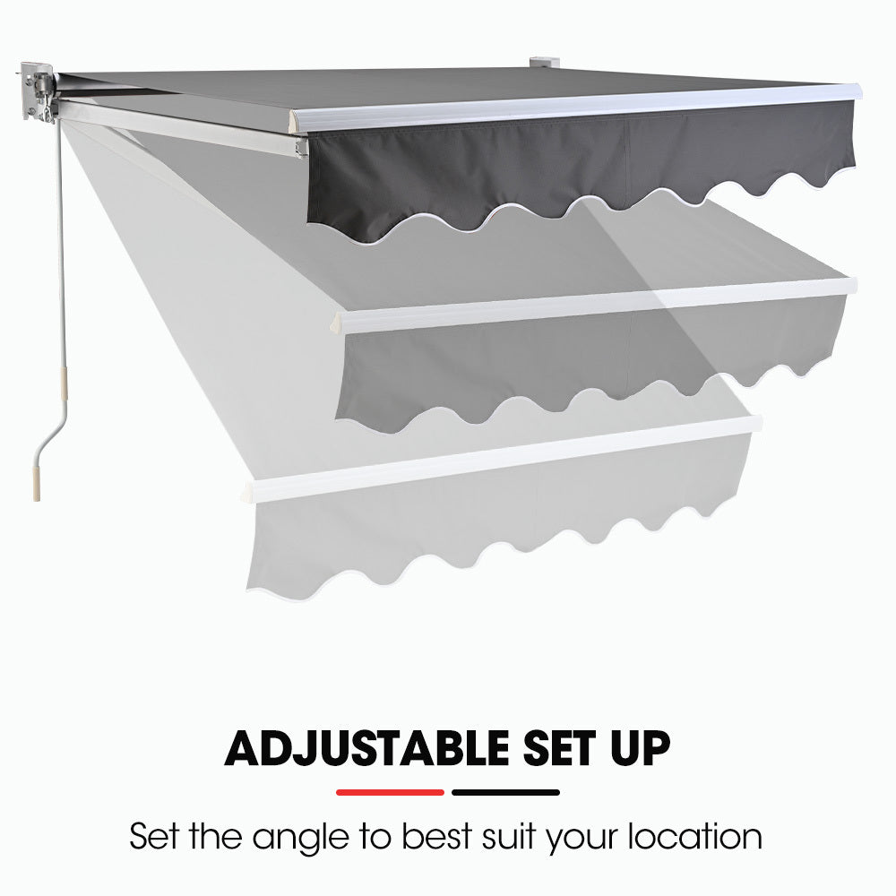 Retractable 2m x 1.5m Grey Awning, Powder Coated Aluminium Frame with Hand Crank