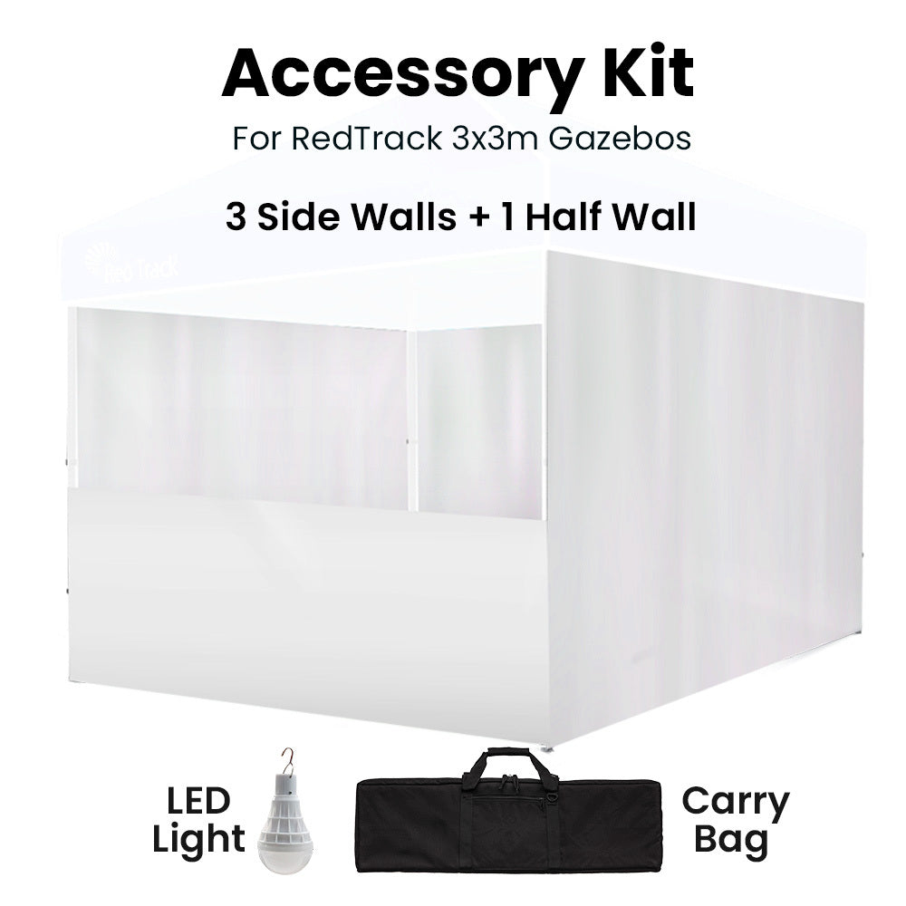 3x3m Gazebo Accessory Set: Walls, Carry Bag & USB Rechargeable LED Light