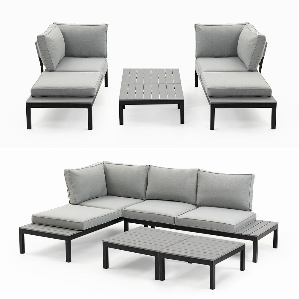 4-Piece Outdoor Lounge Sofa Set with Cushions and Side Tables for Garden Patio