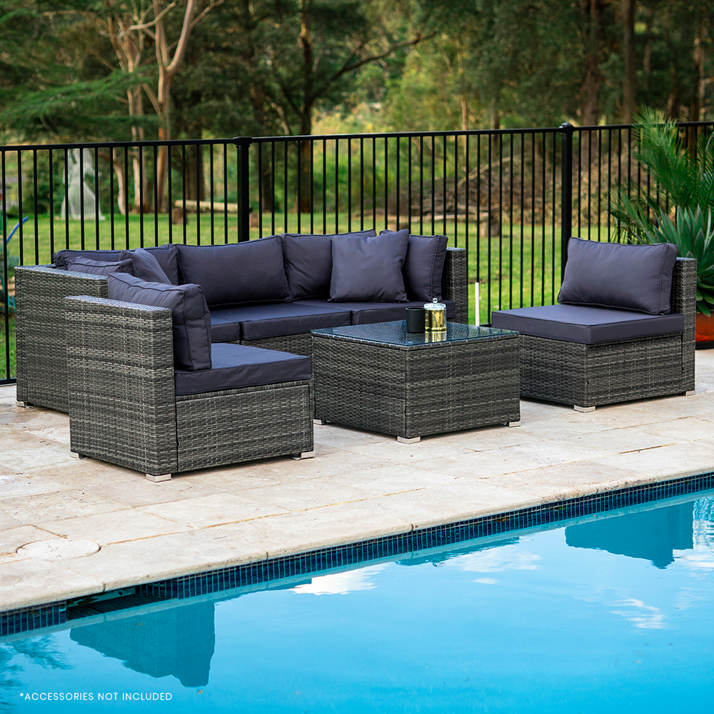 5 Seater Modular Outdoor Lounge Set with Coffee Table, Grey Wicker