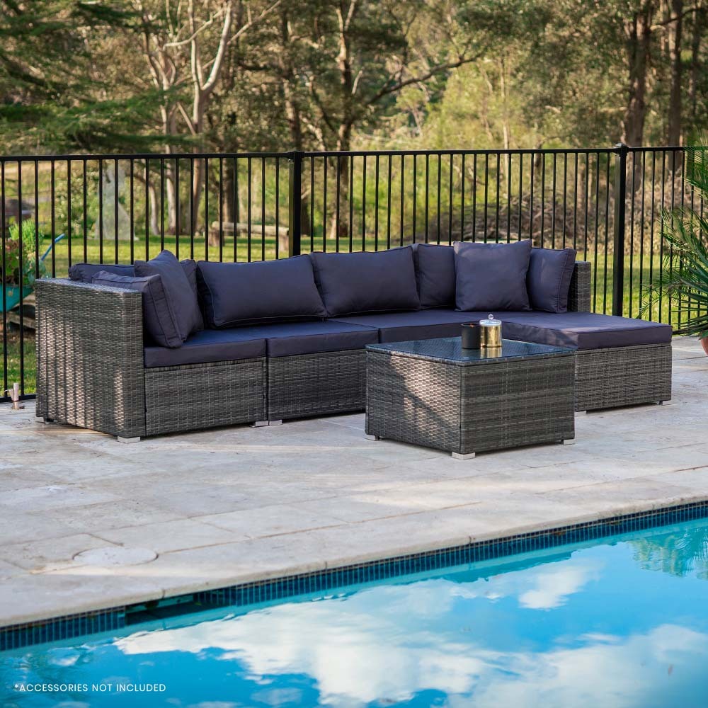 5-Piece Modular Outdoor Lounge Set with Coffee Table and Ottoman, Grey
