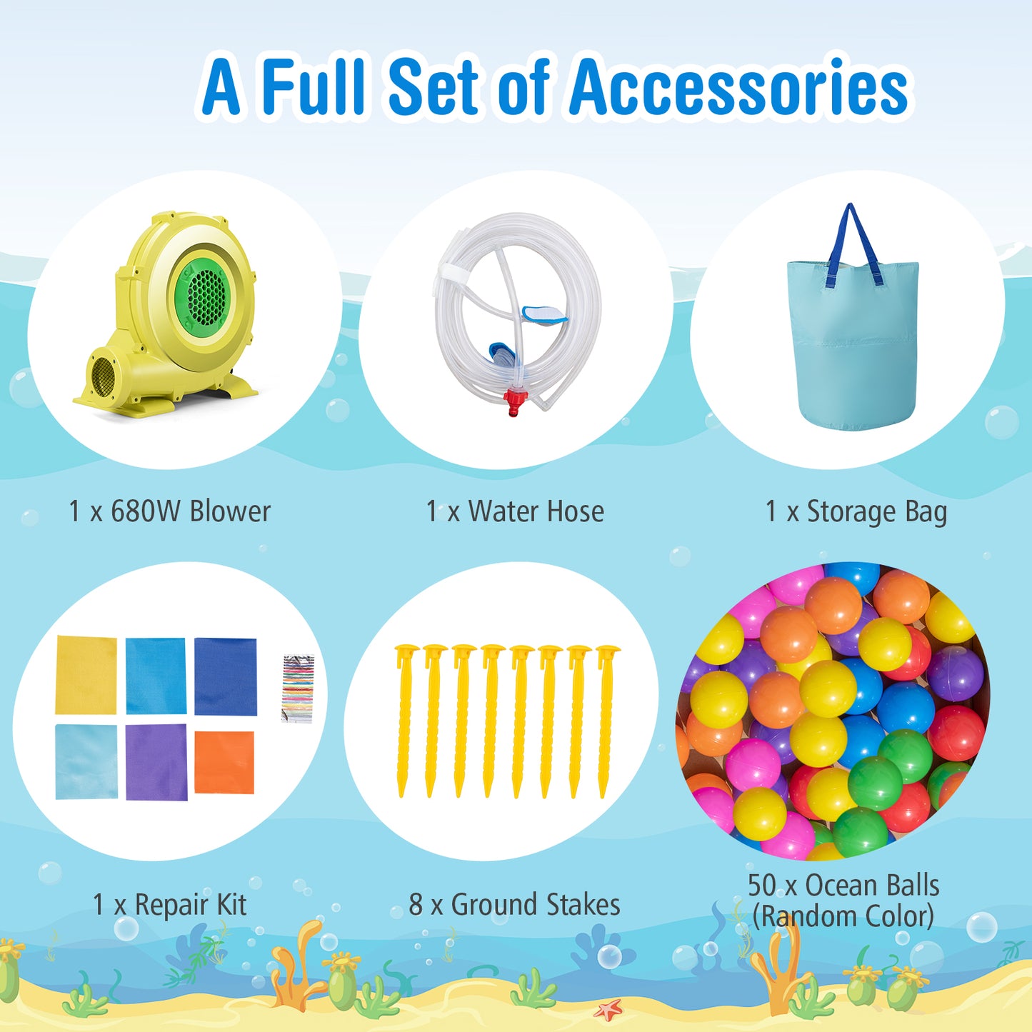 Ocean Inflatable Castle Inflatable Bounce House with 680W Blower