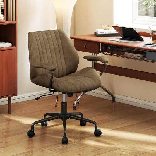 Office Chair Swivel Computer Chair Suede Fabric with Padded Arms-Olive