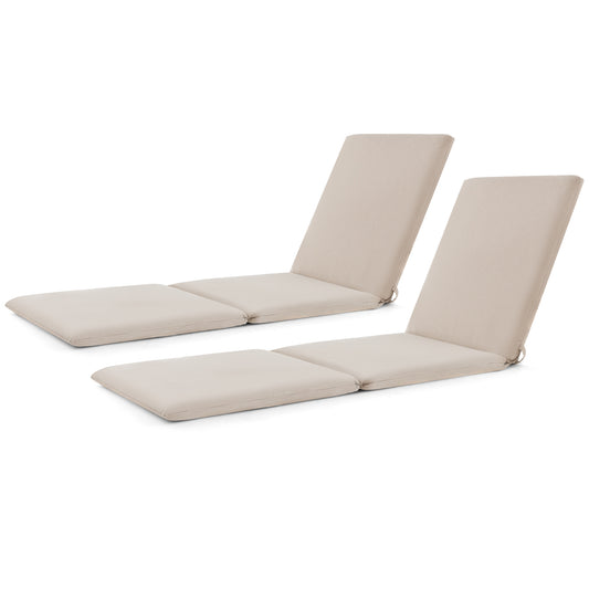 Outdoor Chaise Lounge Cushion with Hook and Loop Fastener-White