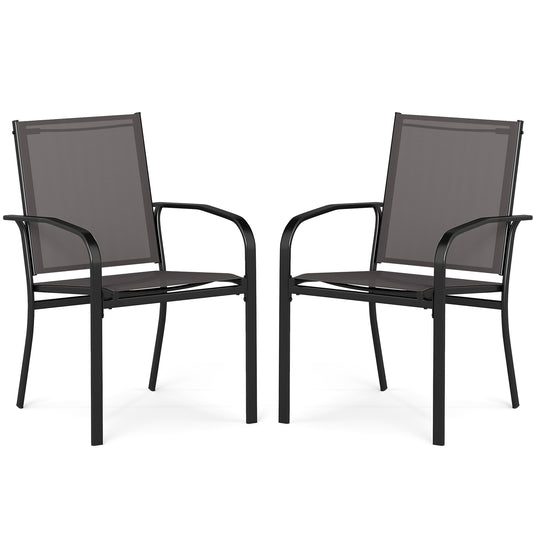 Outdoor Dining Chairs Set of 2 with Breathable Fabric-Grey