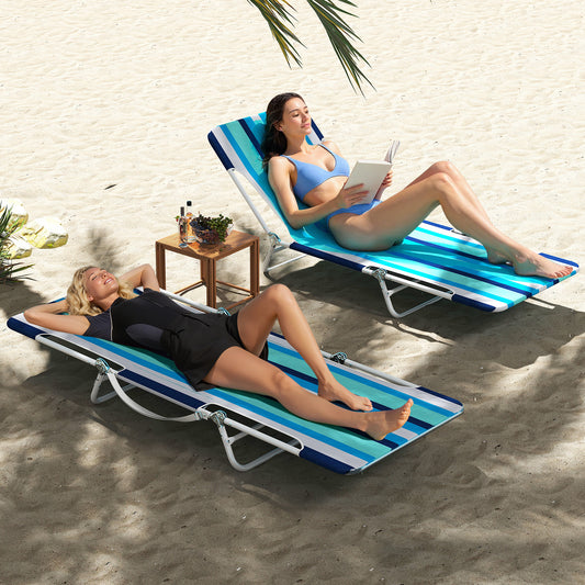 2 Pieces 5-position Outdoor Folding Chaise Lounge with Carry Strap for Patio-Blue