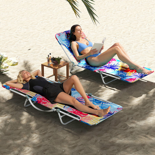 2 Pieces 5-position Outdoor Folding Chaise Lounge with Carry Strap for Patio-Multicolour