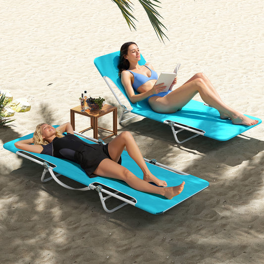 2 Pieces 5-position Outdoor Folding Chaise Lounge with Carry Strap for Patio-Navy