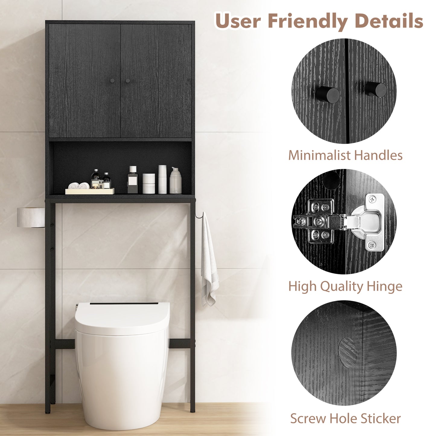 Over The Toilet Storage Cabinet Free Standing Toilet Rack-Black