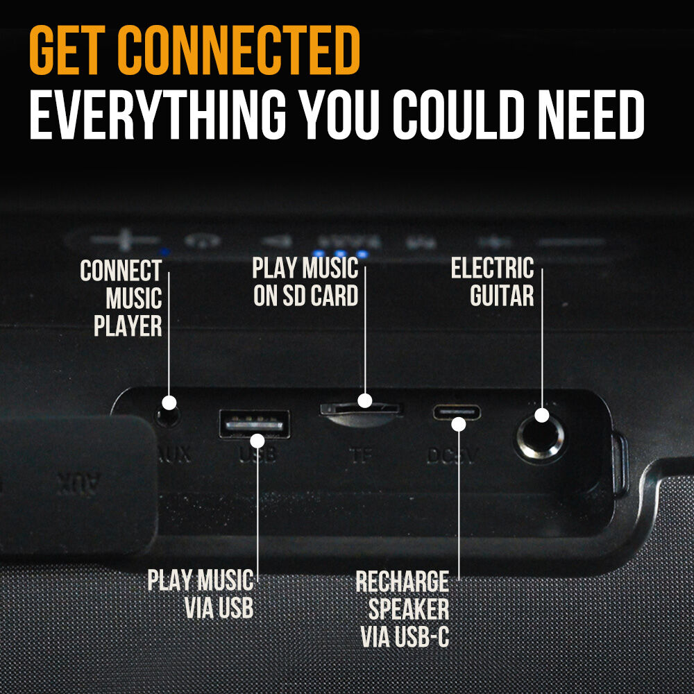 Portable 40W Bluetooth Boombox Speaker, Water-Resistant, TWS, Multi-Input