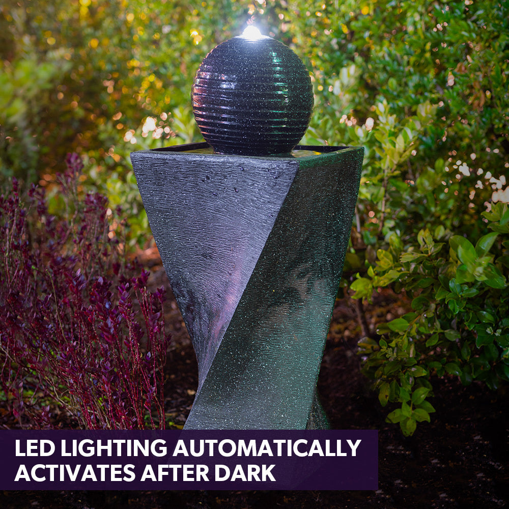 Contemporary Solar Water Feature with LED Lights & 5m Panel Cable, Black